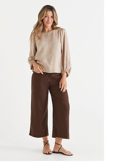 Linen Blend Flat Front Culotte