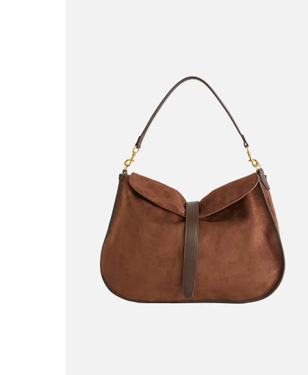 Faux Suede Front Tab Shoulder Bag