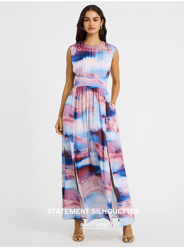 Shop Women's Satin Printed Cap Sleeve Front Slit Maxi Dress with Pockets