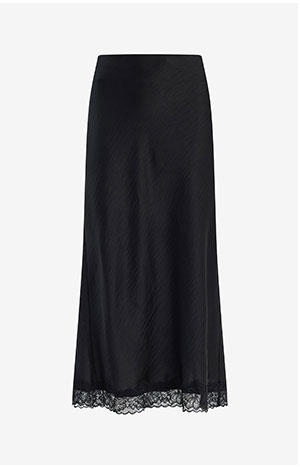 Shop Women's Satin Lace Trim High Waisted Midi Skirt