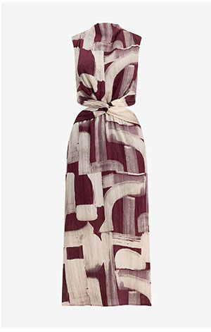 Shop Women's Printed Satin Mock Neck Twist Front Cutout Midi Dress with Pockets