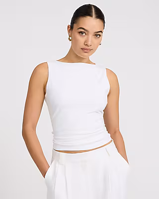 Body Contour Light Compression Stretch Cotton Boat Neck Tank