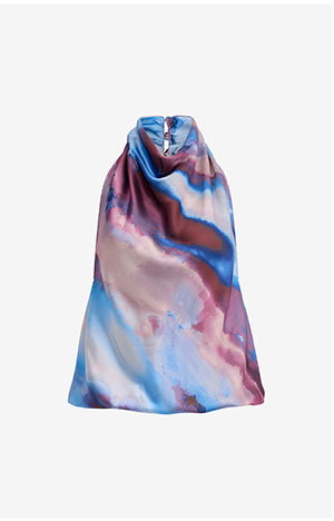 Shop Women's Satin Printed Halter Cowl Neck Tank