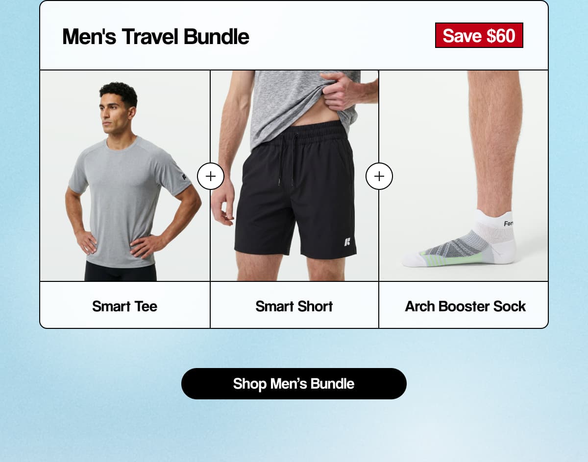 Men's Travel Bundle | Smart Tee + Smart Short + Arch Booster Sock | [ SHOP MEN'S BUNDLE ]