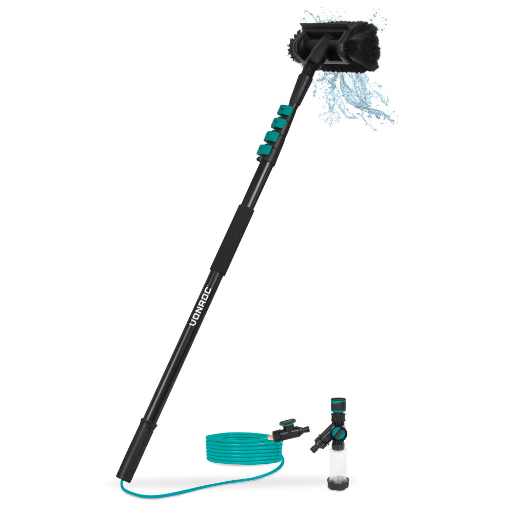 Telescopische wasborstel – 4,60m | Incl. Borstelkop, waterslang en zeepdispenser