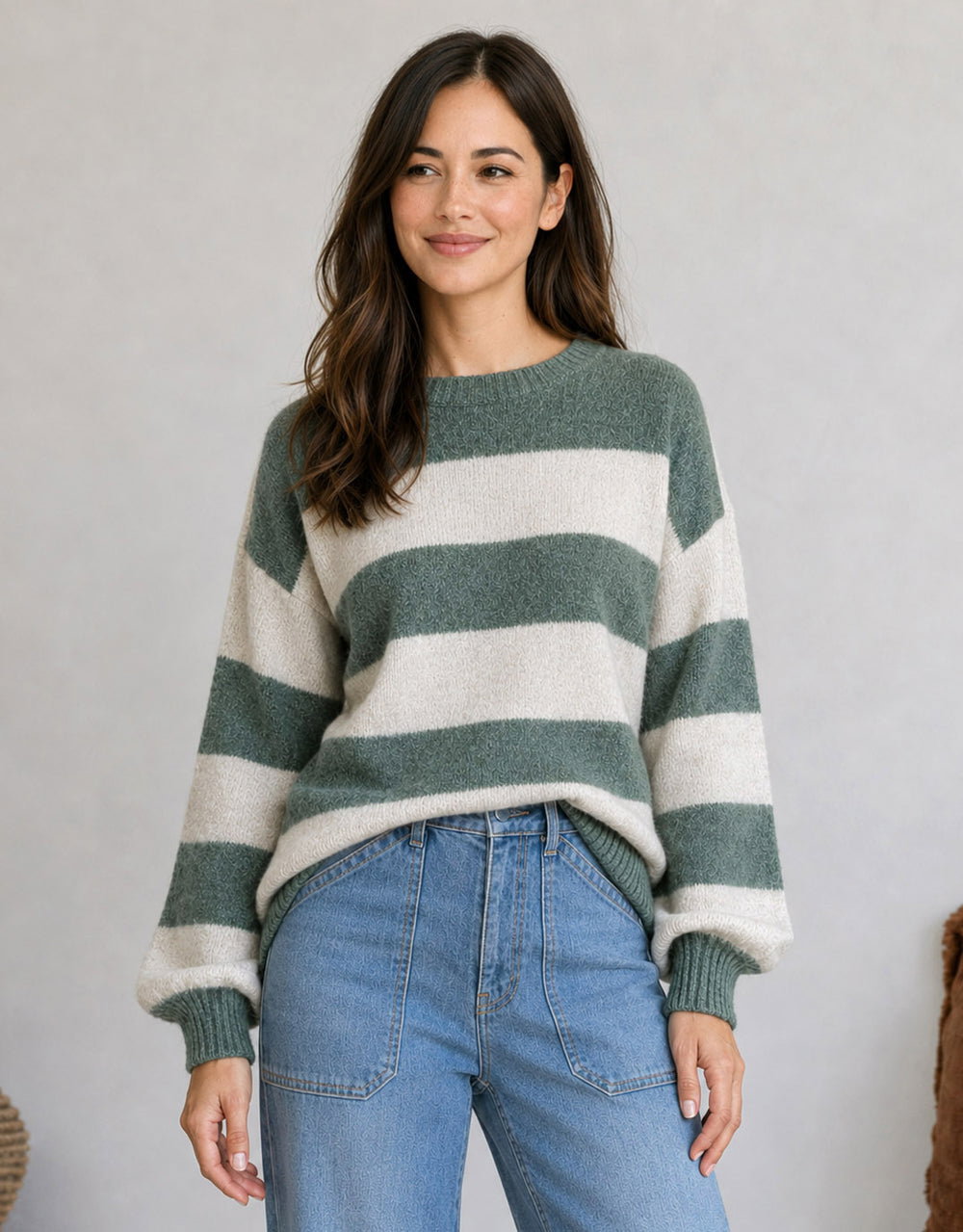 Frankie Knit - Green/Latte Stripe