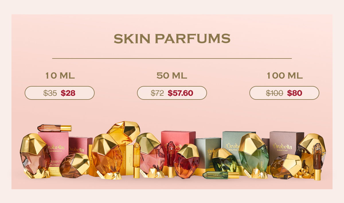 SKIN PARFUMS 10 ML 50 ML 100 ML $35   $28 $72   $57.60 $100   $80