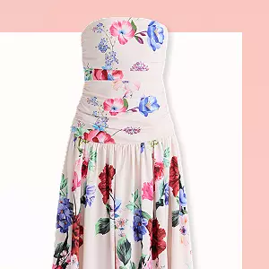 Floral strapless dress.