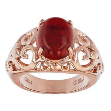 Red Coral Copper Solitaire Ring 11.5x9.5mm