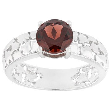 Red Garnet Rhodium Over Sterling Silver Cobblestone Ring 1.36ct