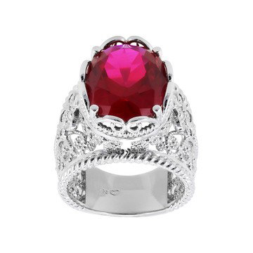 Red Lab Created Ruby Rhodium Plated Ring 9.40ct