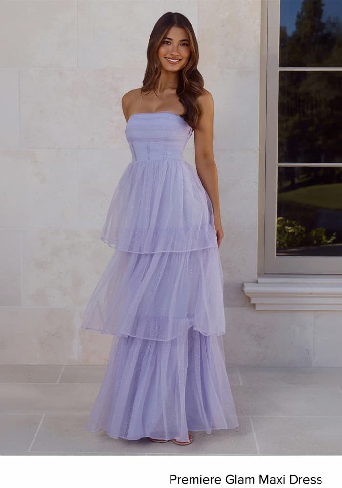 Premiere Glam Strapless Tulle Maxi Dress Lilac