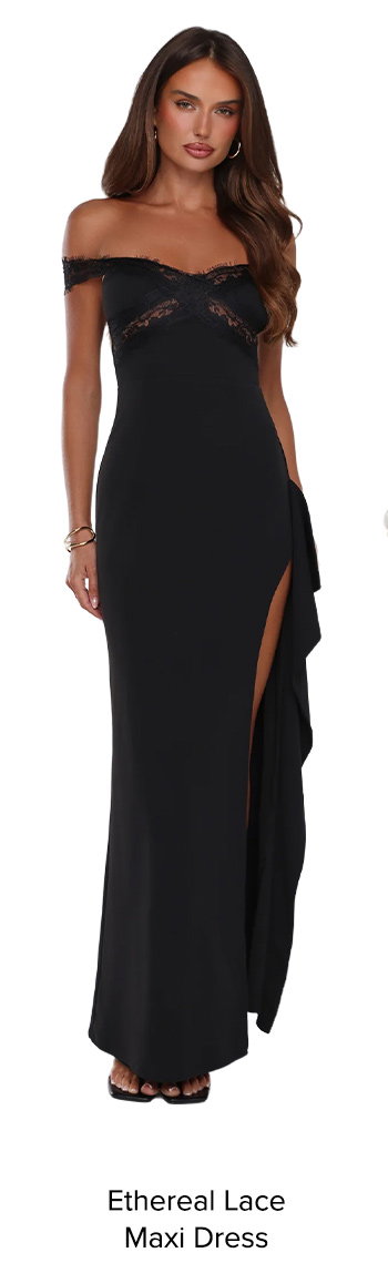 Ethereal Lace Off Shoulder Maxi Dress Black