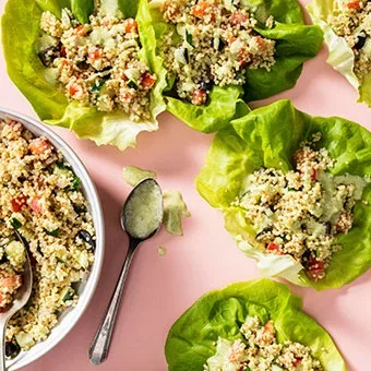 Mediterranean Lettuce Cups with Quinoa, Olives, and Feta