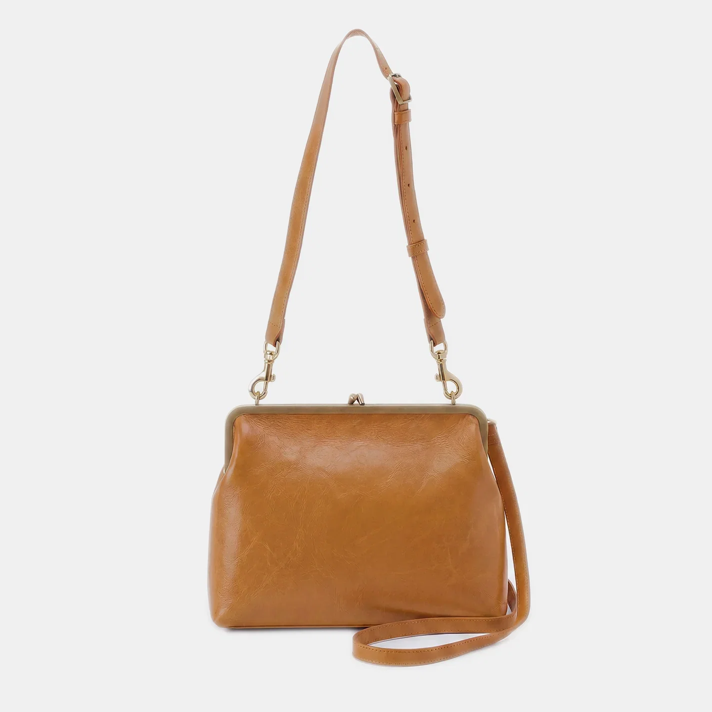 Image of Alba Frame Large Shoulder Bag In Polished Leather - Burnished Tan