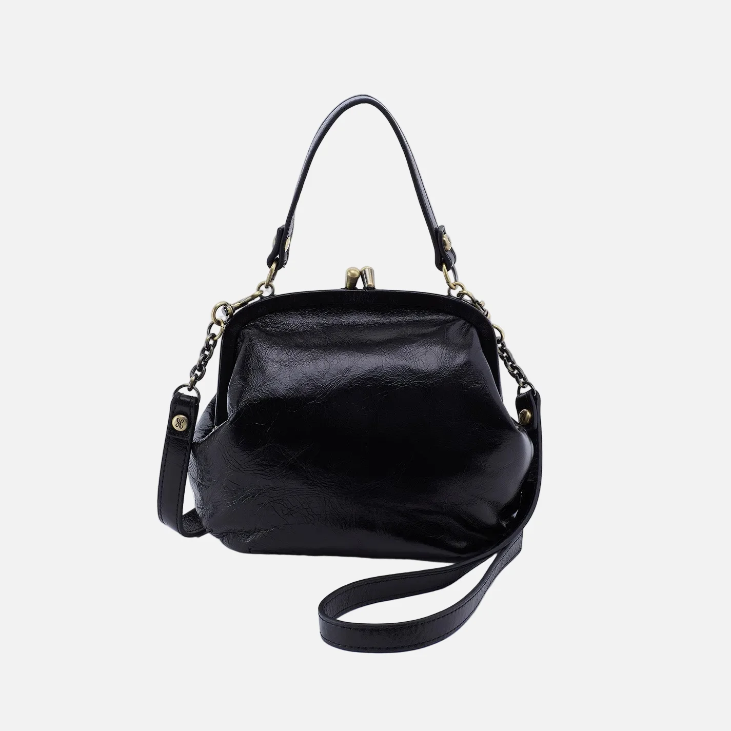 Image of Alba Frame Crossbody In Polished Leather - Black