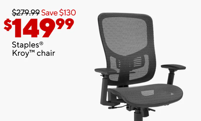 Extra 20% off select chairs when you buy 5 or more
$149.99 Staples Kroy chair
$129.99 Staples Sorina chair
$239.99 Sharper Image S-850 heated massage chair