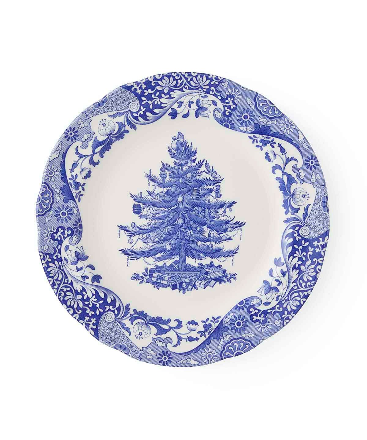 Blue Italian Christmas Tree Dinner Plate
