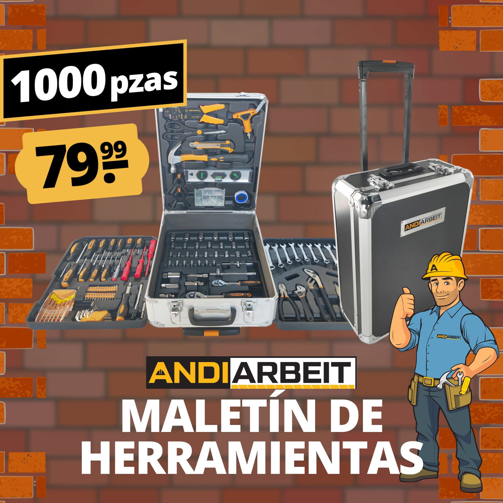 andiarbeit maletin de herramientas todoterreno trolley 1000 piezas