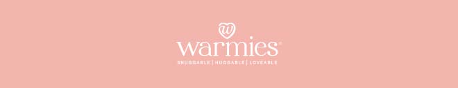 Warmies logo on pink. Shop Warmies.
