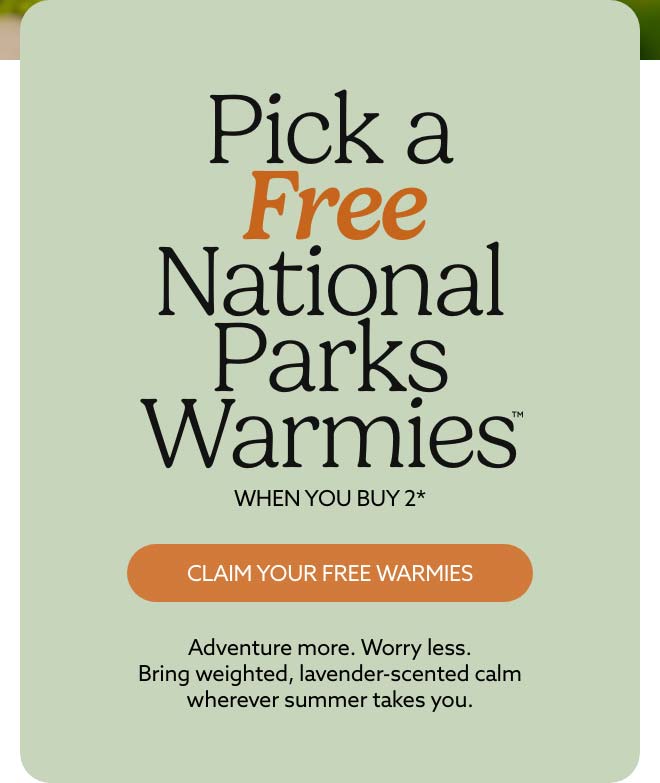 A green text card. Shop National Parks Sale.