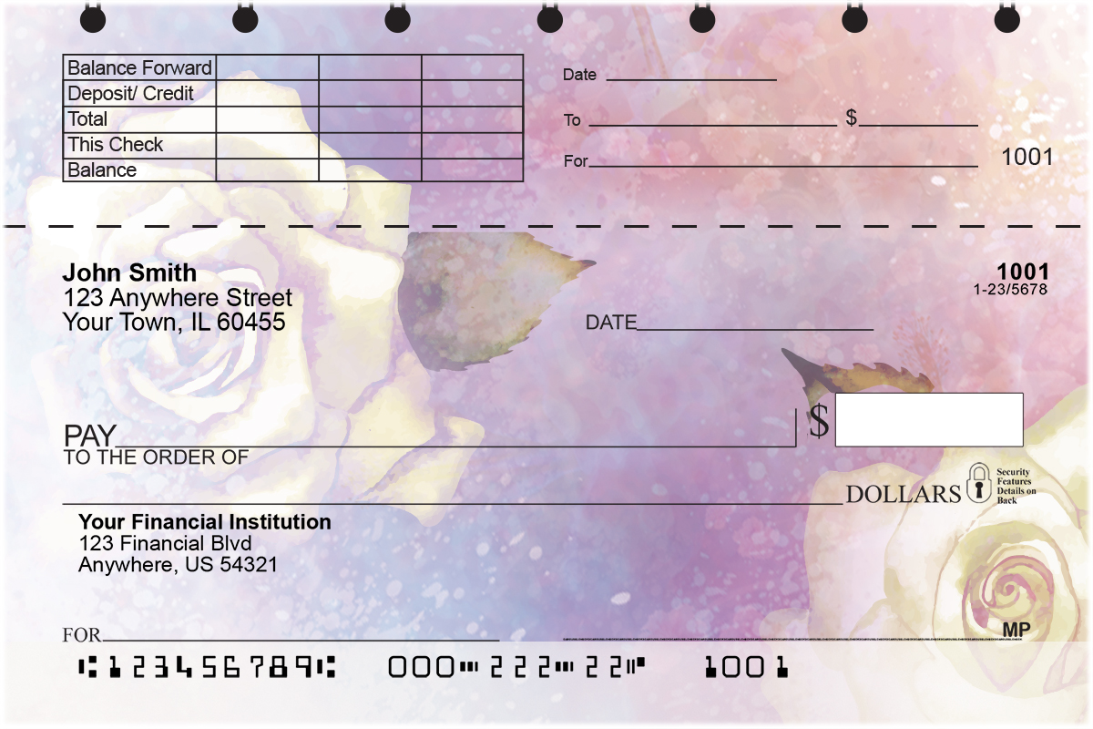 Image of Watercolor Flowers Top Stub Checks