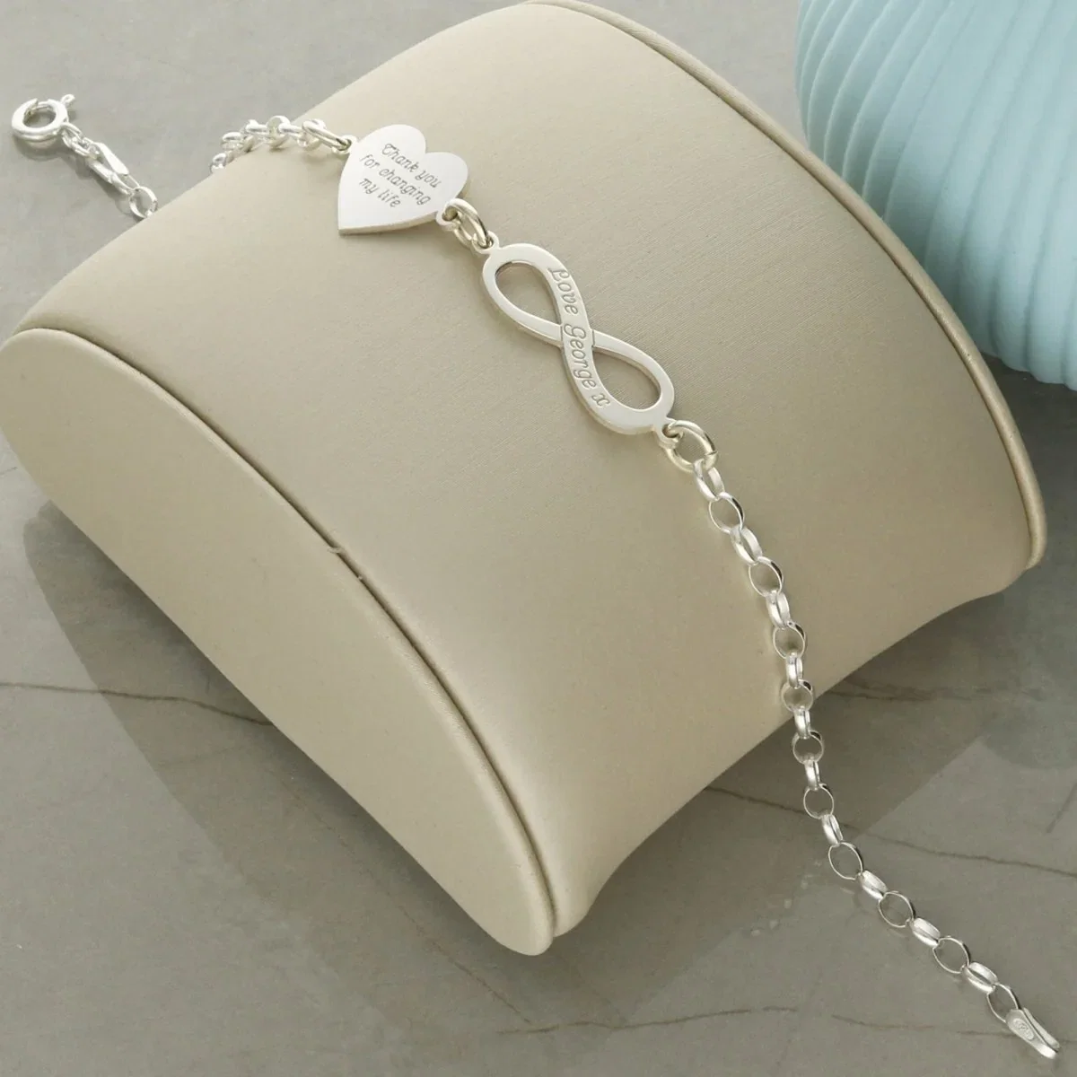 Image of Sterling Silver Engraved Heart and Infinity Bracelet