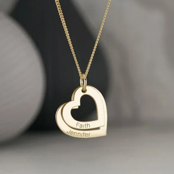Image of 9ct Yellow Gold Personalised Two Hearts Necklace