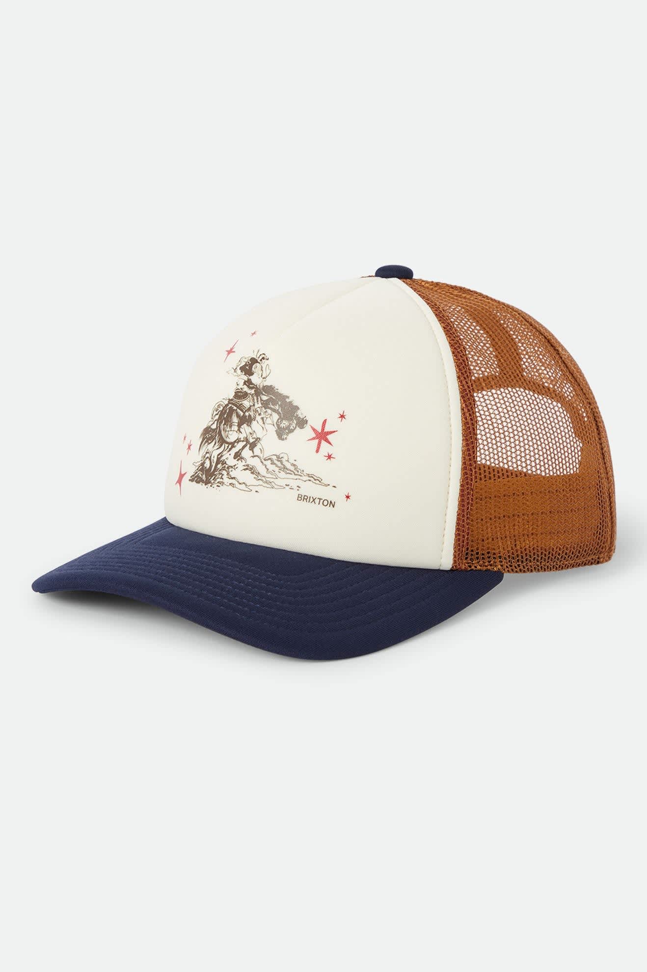 Image of Mid Century Ranch Trucker Hat - Off White/Washed Navy/Caramel