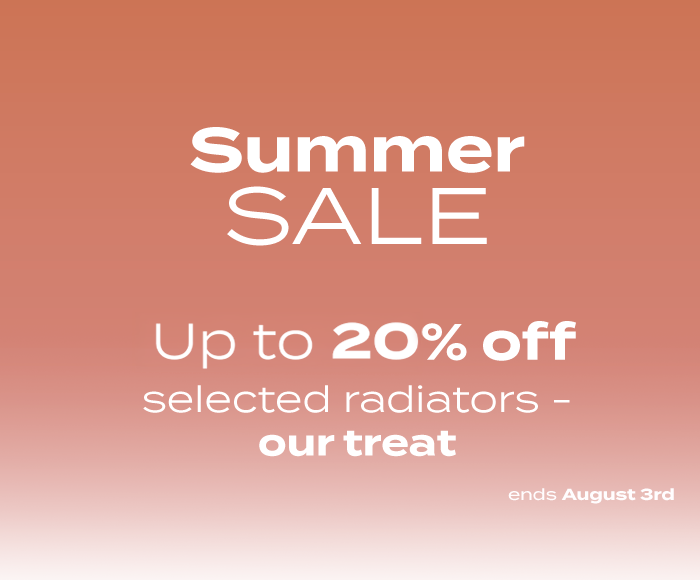 Summer Sale promotion offering 20% off selected radiators until August 3rd.