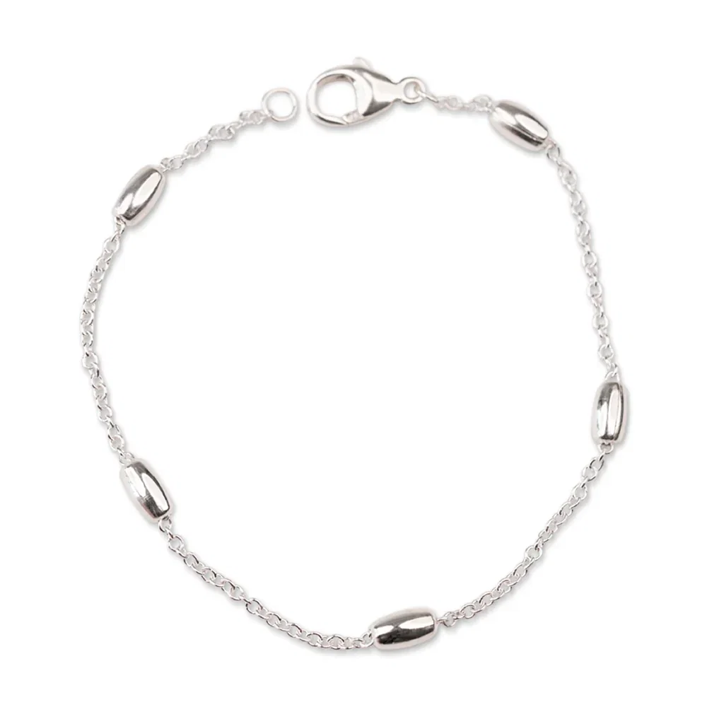 Image of Silver Oval Beaded Satellite Bracelet