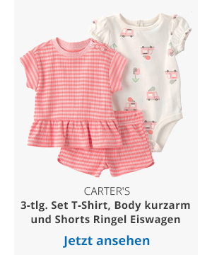 Carter's 3-tlg. Set T-Shirt, Body kurzarm und Shorts Ringel Eiswagen 