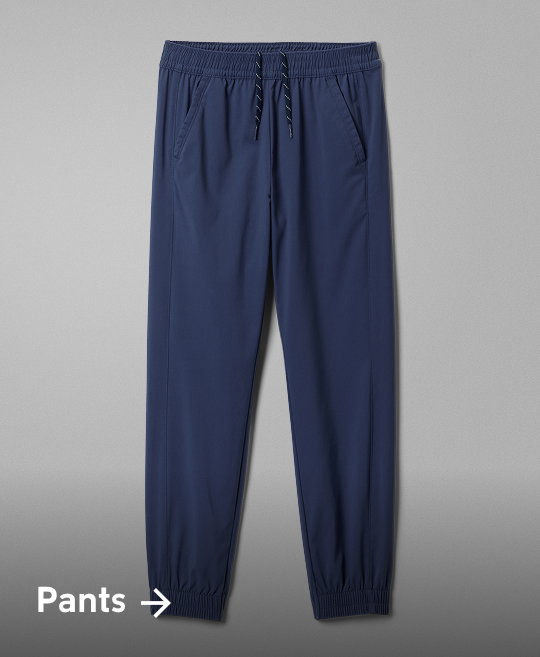 A navy pair of sweat pants with text: Pants