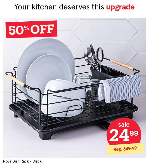 KSP NOVA DISH RACK W/BAMBOO HANDLES 18.7" X 13.7" X 7" H BLACK/NATURAL