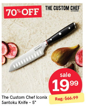 THE CUSTOM CHEF CUISINE::PRO ICONIX SANTOKU KNIFE W/GRANTON EDGE "TRY ME" 5" BLACK
