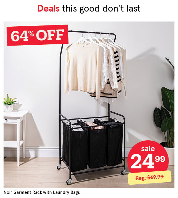 KSP NOIR GARMENT RACK W/LAUNDRY BAGS 73CM X 44CM X 181CM BLACK