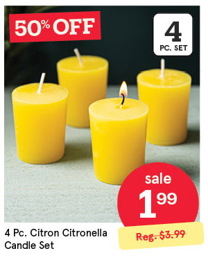 KSP CITRON CITRONELLA CANDLE SET/4 4.2 CM DIA X 4.8 CM YELLOW