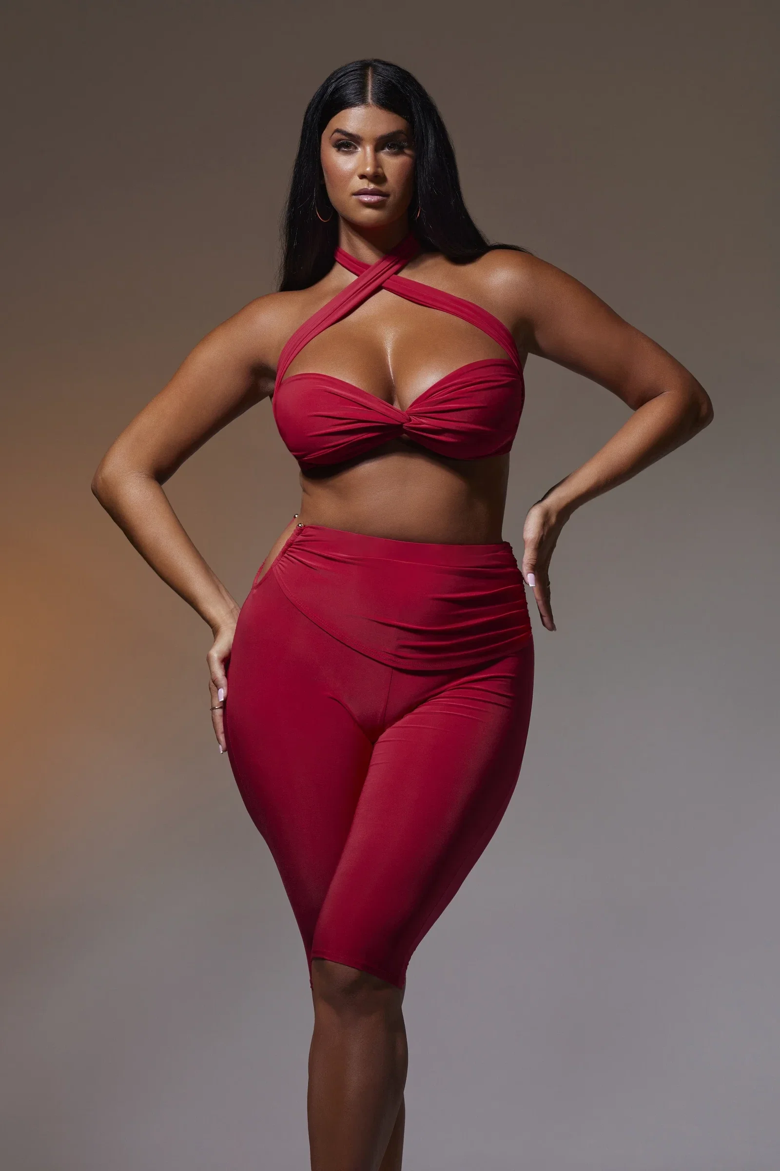 Image of Pedal-Up Red Matching Capri Set