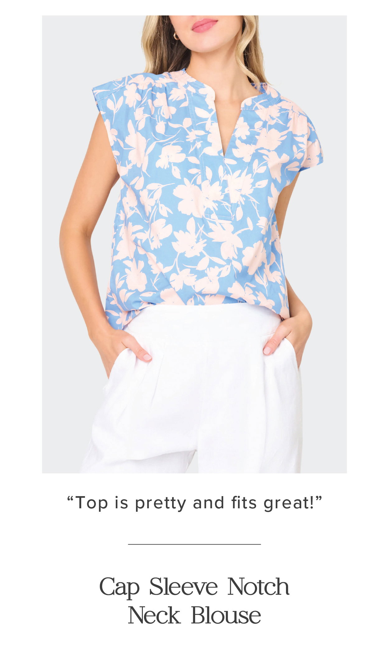Cap Sleeve Notch Neck Blouse