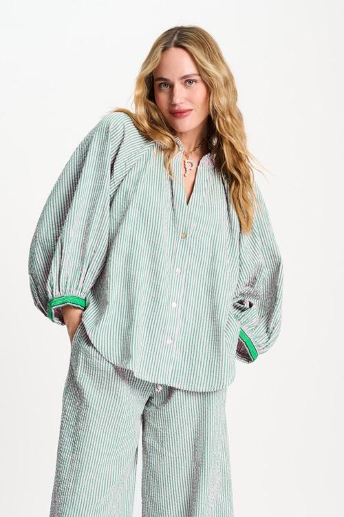 POM Amsterdam Blouse Seersucker | Green Pink