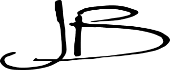 A black stylized monogram of the letters J and B is centered on a white background.