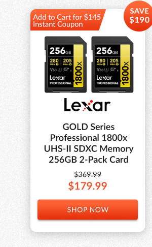 Lexar GOLD Series Professional 1800x UHS-II SDXC Memory 256GB 2-Pack Card