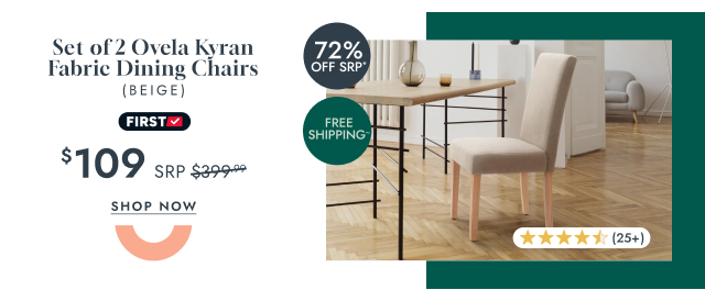 Set of 2 Ovela Kyran Fabric Dining Chairs (Beige)