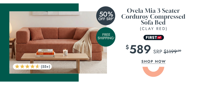 Ovela Mia 3 Seater Corduroy Compressed Sofa Bed (Clay Red)