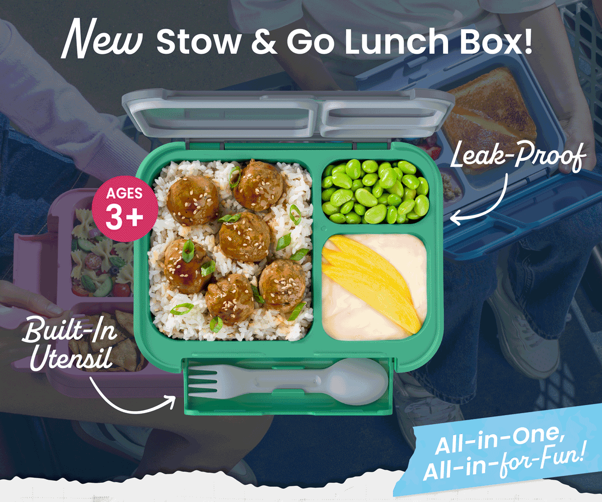 New Stow & Go Lunch Box! Leak-Proof, Built-In Utensil | All-in-One, All-in-for-Fun!