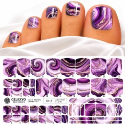 PEDI WRAPS LIQUID MARBLE LM-4 GELAXYO CU 38 DE WRAPURI, 26 DECORAȚIUNI, PILĂ, BEȚIȘOR ȘI MINIRIGLĂ INCLUSE - Eleganță magnetică în tonuri de ametist, pentru un look imposibil de ignorat!