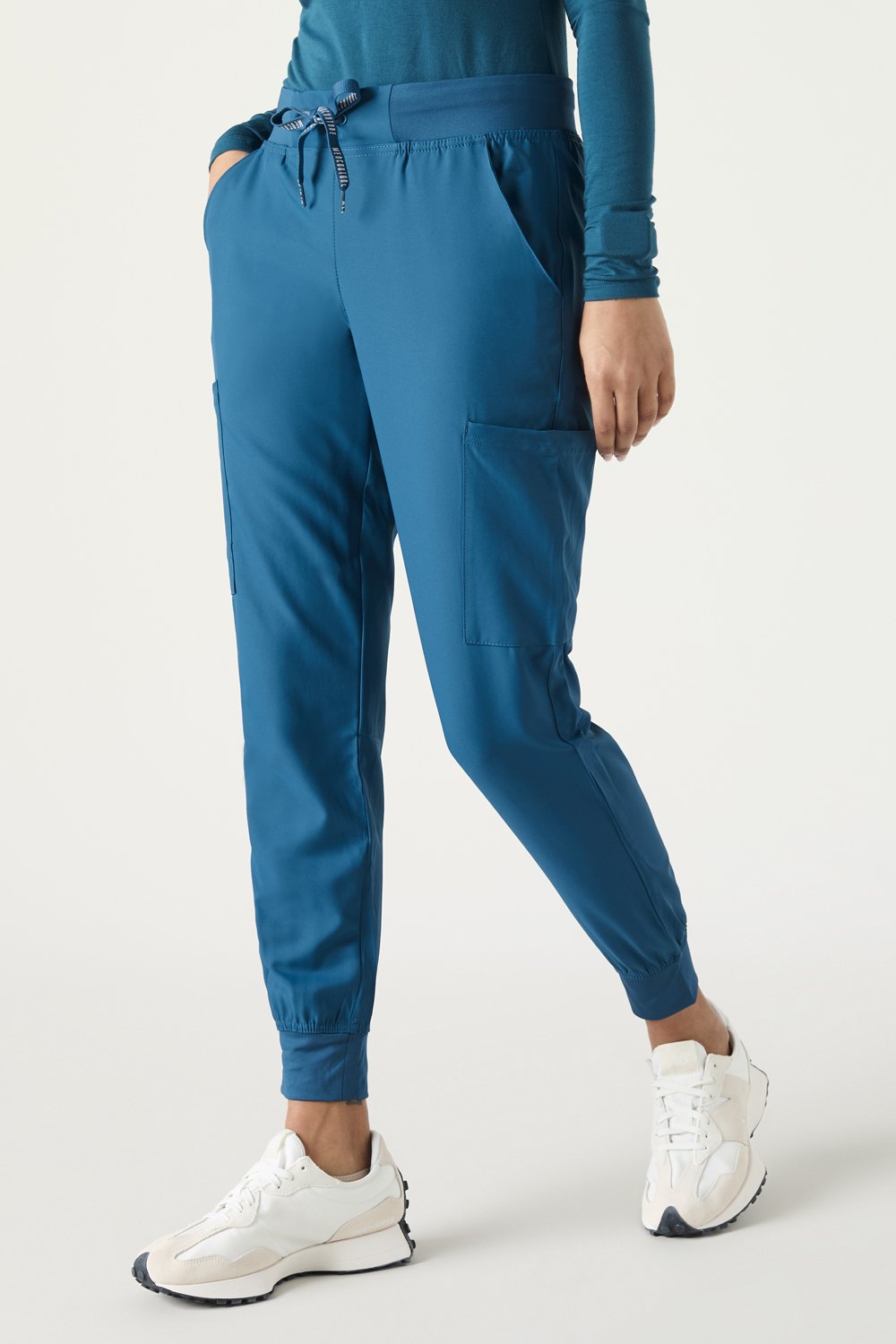 Image of Med Couture Women's Insight 6-Pocket Scrub Cargo Jogger, Caribbean Blue