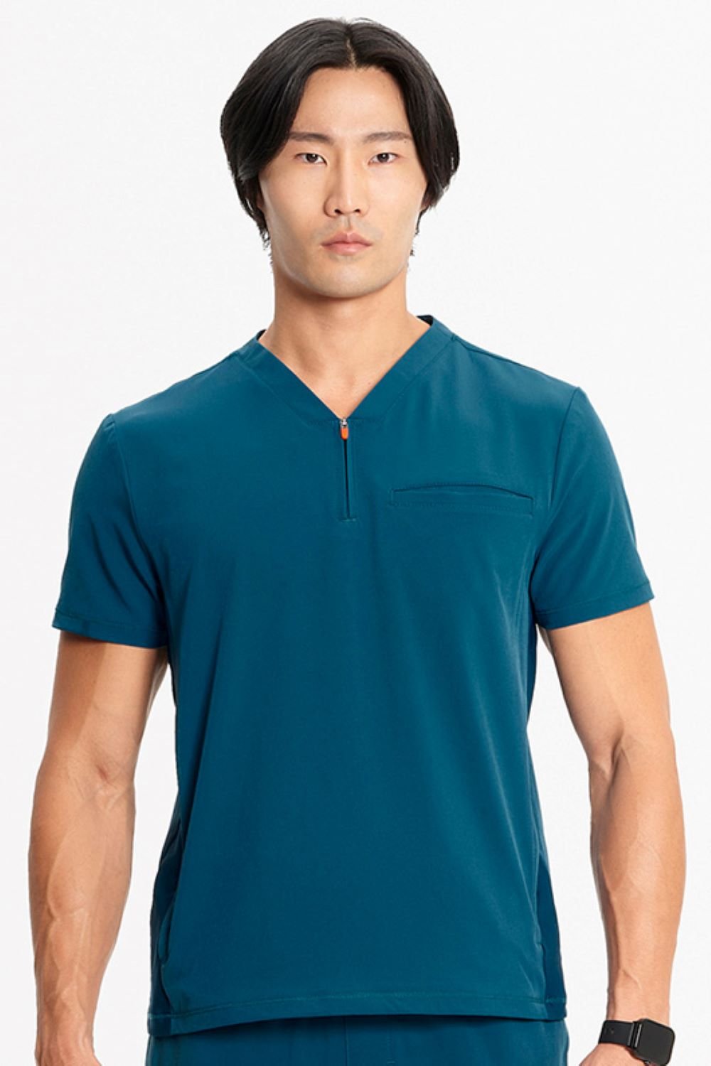 Image of Infinity GNR8 Men's Partial Zip V-neck Scrub Top, Caribbean Blue