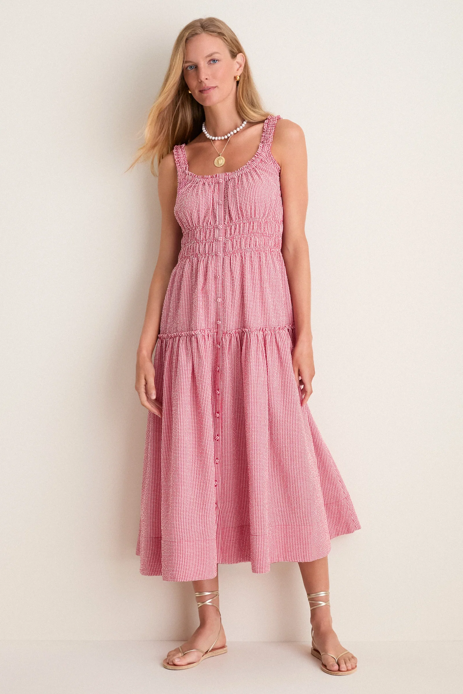 Image of Red Gingham Landis Midi Dress