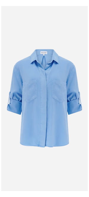 Split Back Button Down Shirt In Tidal Blue